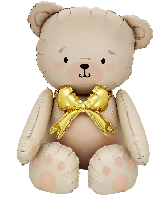 Шар 3D (28"/71 см), Фигура, сидячий мишка с бантиком, 1 шт, 26685