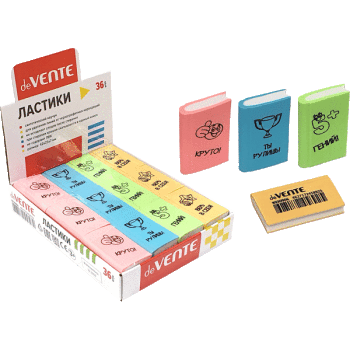 Ластик 'deVENTE. Book' синтетический каучук, прямоугольный цветной, 42x25x7 мм, 8030906