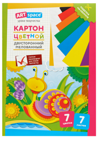Картон цветной А4 двустор., ArtSpace, 7л., 7цв., мелованный, в папке, Нкм7-7дв_28665