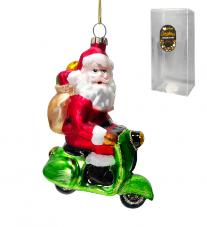 Изображение Елочная игрушка DARLENS ,"Дед мороз на мопеде", 8,8х5,2х12,8 см, стекло, DL-DRL02238 от интернет-магазина КИТ