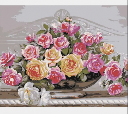 Картина по номерам на холсте 50х40 см. Selfica "Кустовые розы" с подрамником, КН50401716