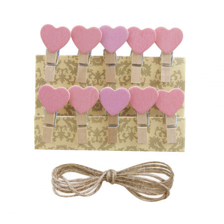 Декоративные прищепки, "Сердечки", розовый  3,5 см, (10 шт/уп), 6231468
