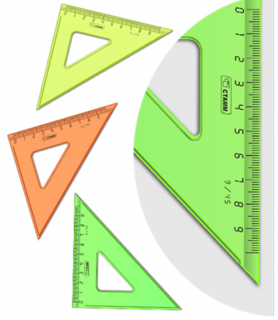 Треугольник 45`, 9 см, СТАММ , пластиковый, прозрачный, неоновые цвета, ТК32